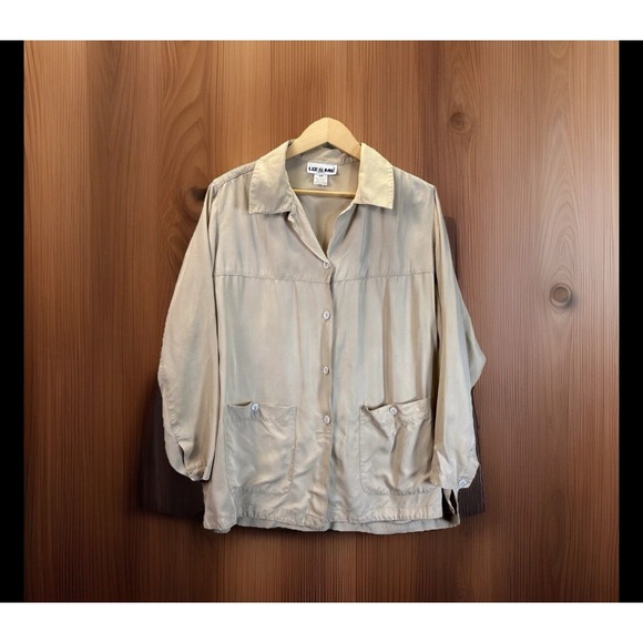 Liz Claiborne Tops - Vintage Liz & Me Silk Shirt Smock 1X P‎ Big Pockets Beige Lagenlook Button Top